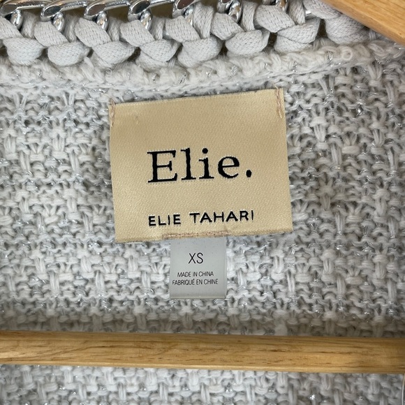 Elie Tahari Open Cardigan Silver Chain Link Trim Silver Metallic Threads XS - Picture 6 of 11
